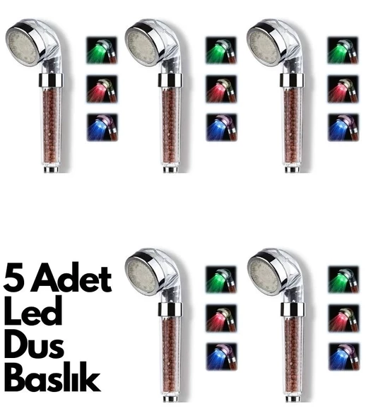 5 Adet Tasarruflu Boncuklu Ledli Duş Başlık-pil veya Elektrik Gerekmez Kinetik Enerjili