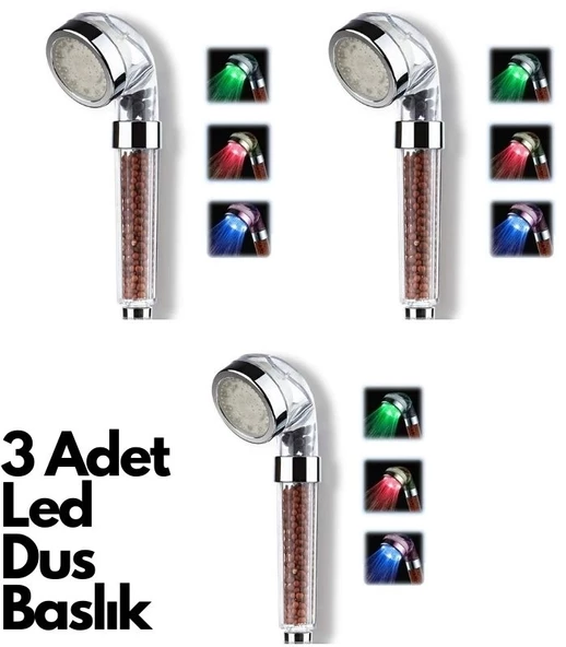 3 Adet Tasarruflu Boncuklu Ledli Duş Başlık-pil veya Elektrik Gerekmez Kinetik Enerjili
