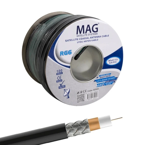 Mag Rg6/u6 Bakır Cu/cu 80 Tel Yeşil Anten Kablosu 100 Metre