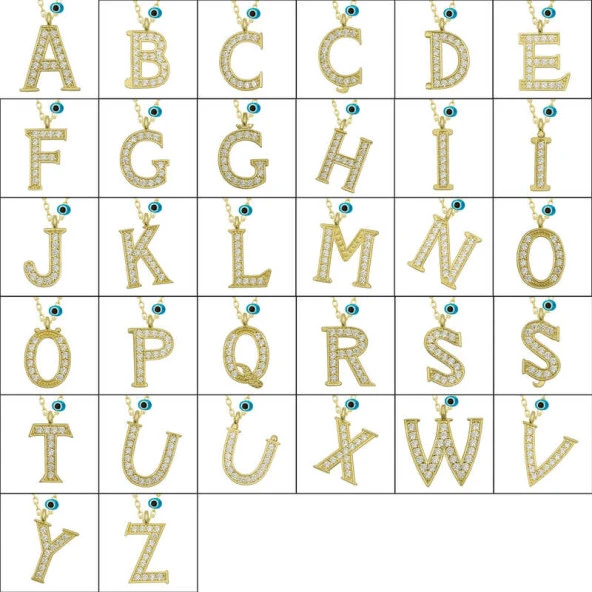 925 Ayar Gümüş Nazar Gold V Harfi Kadın Gümüş Kolye ürün görseli