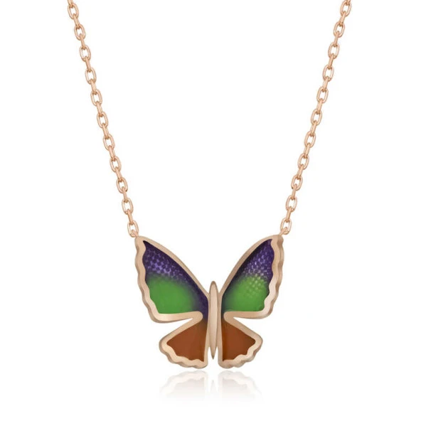 925 Ayar Gümüş Minimal Kelebek Bayan Gümüş Kolye - Resim 2