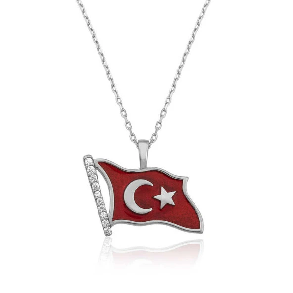 925 Ayar Gümüş Türk Bayrağı Kadın Gümüş Kolye