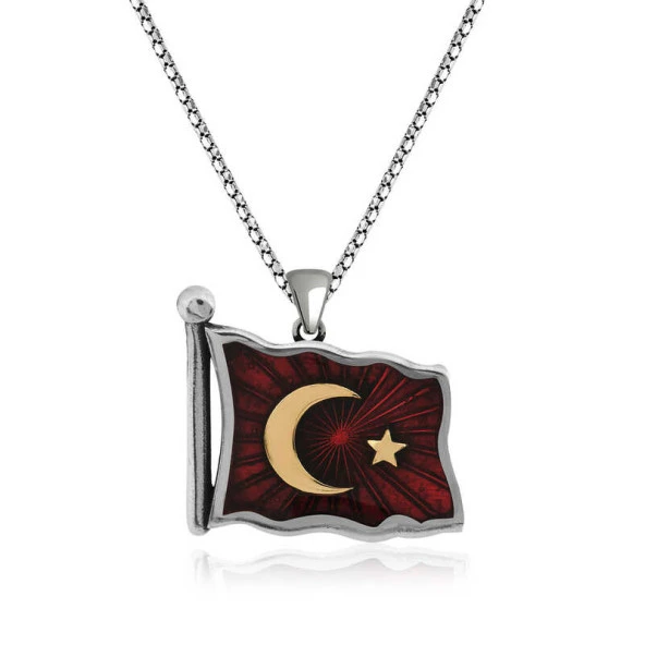 925 Ayar Gümüş Türk Bayrağı Gümüş Kolye ürün görseli