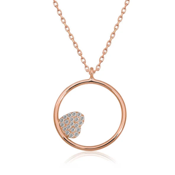 925 Ayar Gümüş Kalp Detaylı Halka Kadın Gümüş Kolye ürün görseli