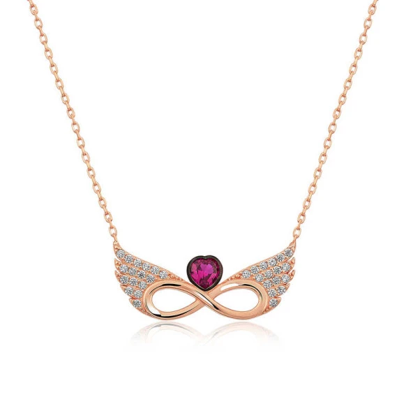 925 Ayar ​Gümüş Kanatlı Sonsuz Kalp Kadın Gümüş Kolye - Resim 2