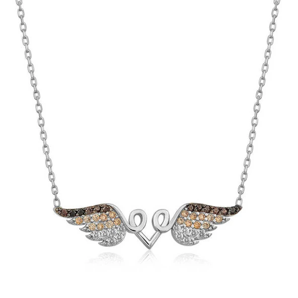 925 Ayar Gümüş Kanatlı Kalp Kadın Gümüş Kolye - Resim 2