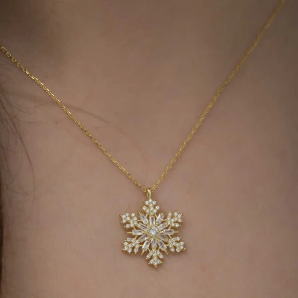 925 Ayar Gümüş Gold Kar Tanesi Kadın Gümüş Kolye ürün görseli