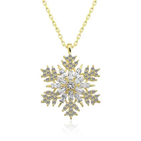 925 Ayar Gümüş Gold Kar Tanesi Kadın Gümüş Kolye - Resim 2