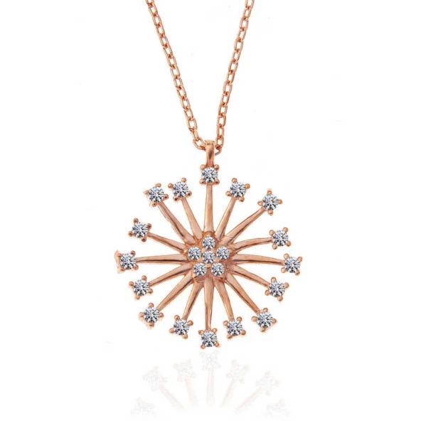 ​925 Ayar Gümüş Rose Çiçek Kadın Gümüş Kolye - Resim 3