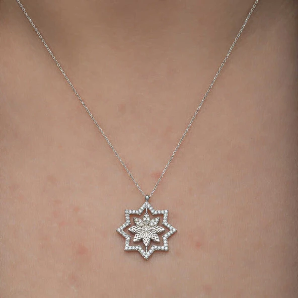 Gümüş Kar Tanesi Kadın Kolye - Resim 5