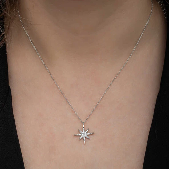 Gümüş Kutup Yıldızı Kadın Kolye - Resim 4
