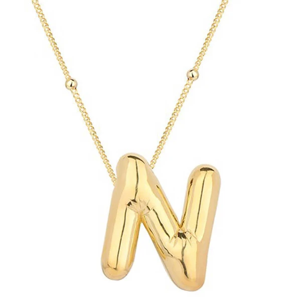 925 Ayar Gümüş Gold Balon N Harfi Kadın Kolye ürün görseli
