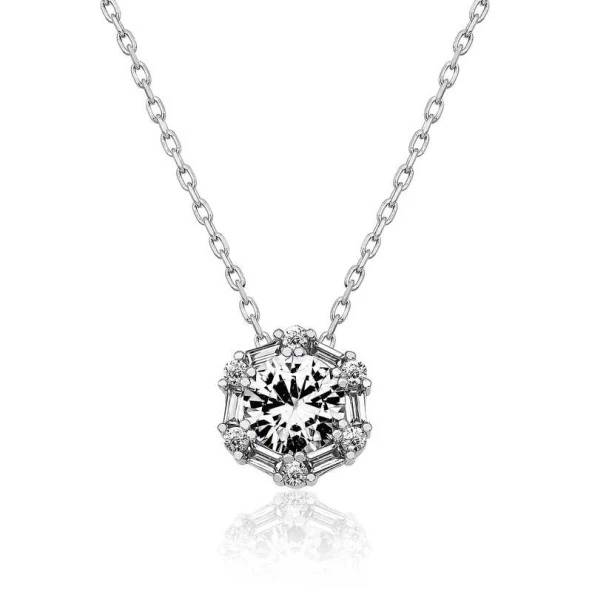 925 Ayar Gümüş Buz Beyazı Baget Taşlı Kolye ürün görseli