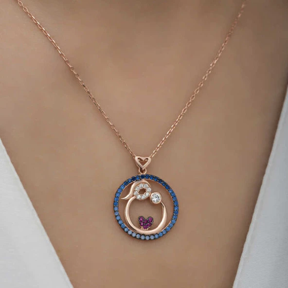 925 Ayar Gümüş Rose Anne Ve Bebek Sevgisi Kolye - Resim 4