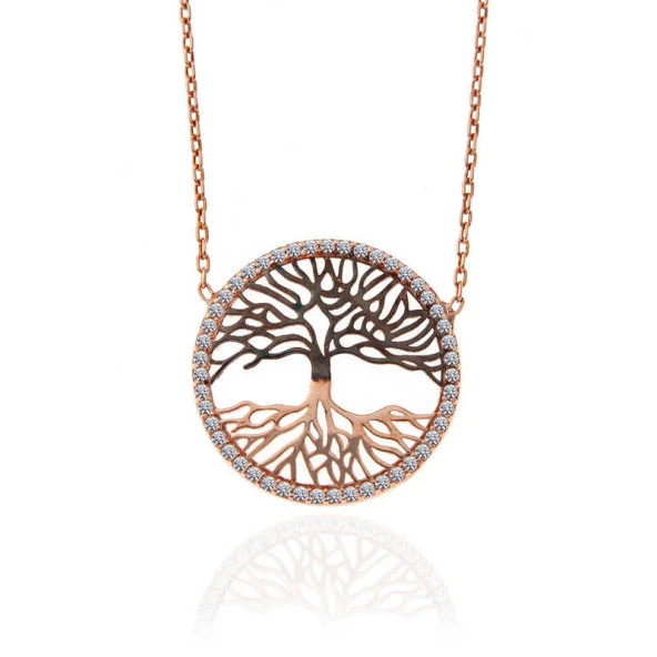 925 Ayar Gümüş Rose Hayat Ağacı Kadın Kolye - Resim 3
