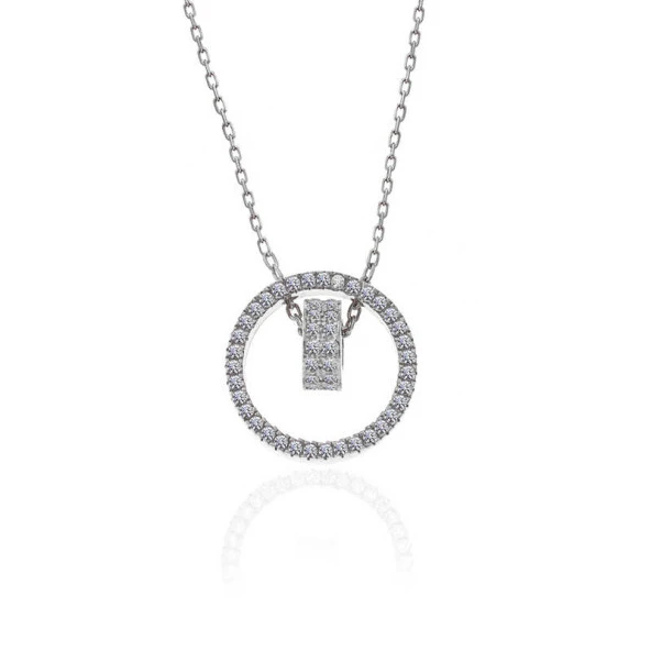 925 Ayar Gümüş İç İçe Geçmiş Halka Kadın Kolye ürün görseli