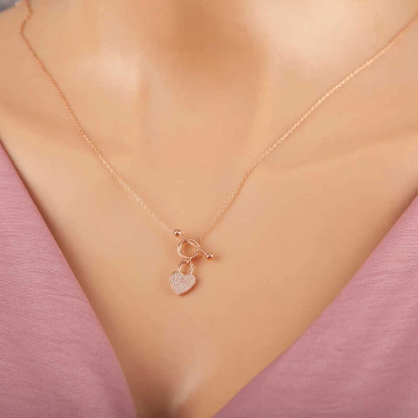 925 Ayar Gümüş Rose Sallantılı Kalp Kadın Kolye ürün görseli
