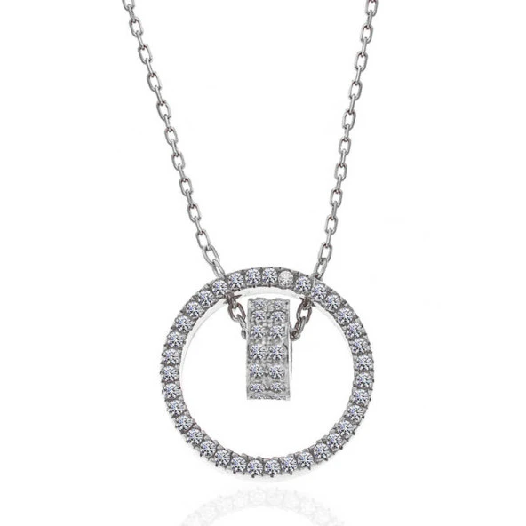 925 Ayar Gümüş İç İçe Geçmiş Halka Kadın Kolye - Resim 3