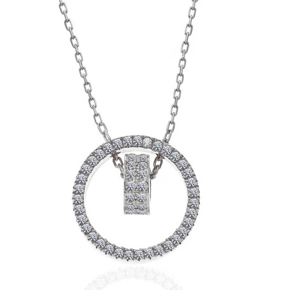 925 Ayar Gümüş İç İçe Geçmiş Halka Kadın Kolye - Resim 4