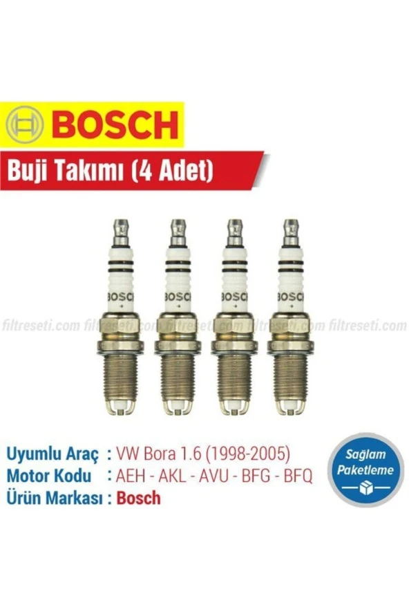 Bosch Vokswagen Bora 1.6 Bosch ÇİFT TIRNAK Buji Takımı  1998 1999 2000 2001 2002 2003 2004 2005 ürün görseli 1