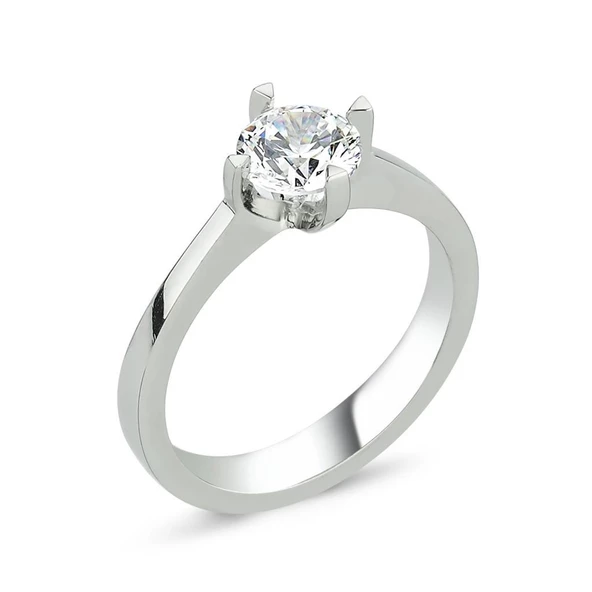 Swarovski Taşlı Gümüş Tektaş Yüzük - 2