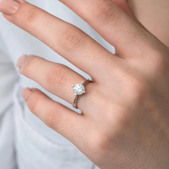 Swarovski Taşlı Gümüş Tektaş Yüzük - 4