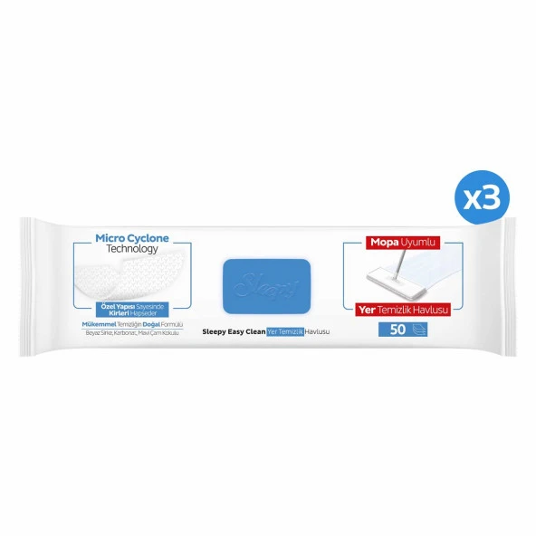 Sleepy Easy Clean Çamaşır Suyu Katkılı Mopa Uyumlu Yer Temizlik Havlusu&Mendili 3x50 (150 Yaprak) - 2