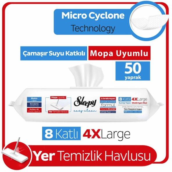 Sleepy Easy Clean Çamaşır Suyu Katkılı Mopa Uyumlu Yer Temizlik Havlusu 50 Yaprak