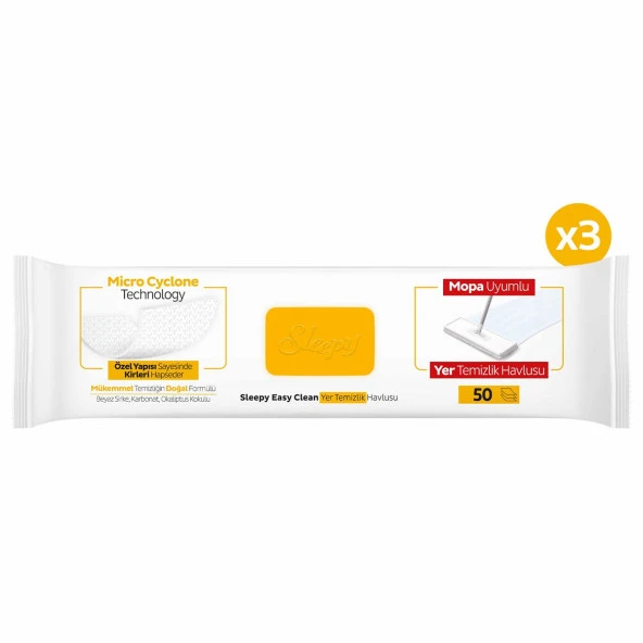 Sleepy Easy Clean Arap Sabunu Katkılı Mopa Uyumlu Yer Temizlik Havlusu&Mendili 3x50 (150 Yaprak) - 2