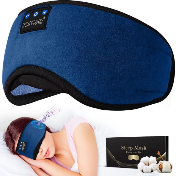 TOPOINT Uyku Kulaklıkları Bluetooth Uyku Maskesi - Lacivert
