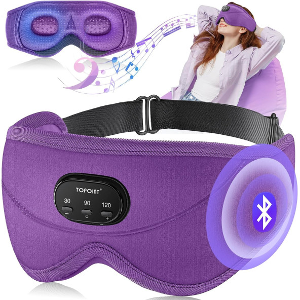 TOPOINT Uyku Kulaklıkları Bluetooth 3D Uyku Maskesi - Mor (Kadife)