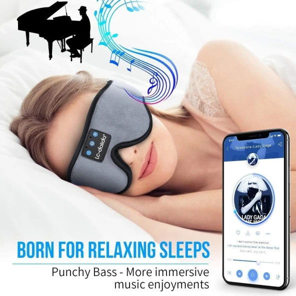 LC-dolida 3D Uyku Maskesi - Bluetooth Kablosuz Müzik - Gri - 3