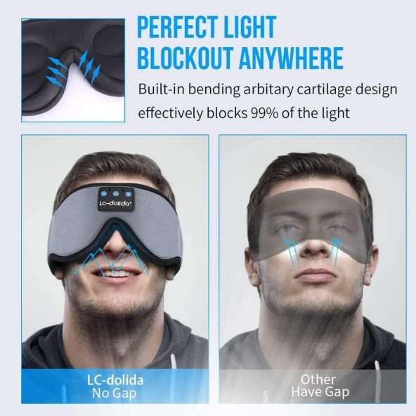 LC-dolida 3D Uyku Maskesi - Bluetooth Kablosuz Müzik - Gri - 4