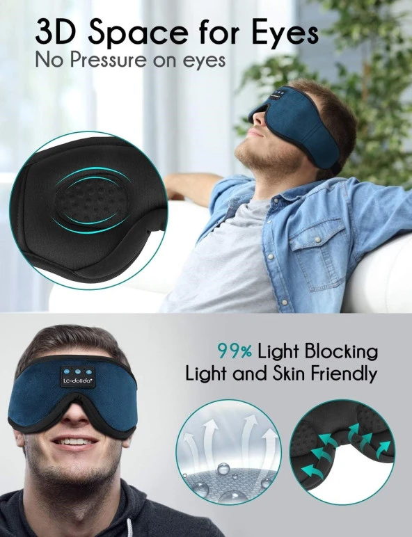 LC-dolida 3D Uyku Maskesi - Bluetooth Kablosuz Müzik - Lacivert - 5