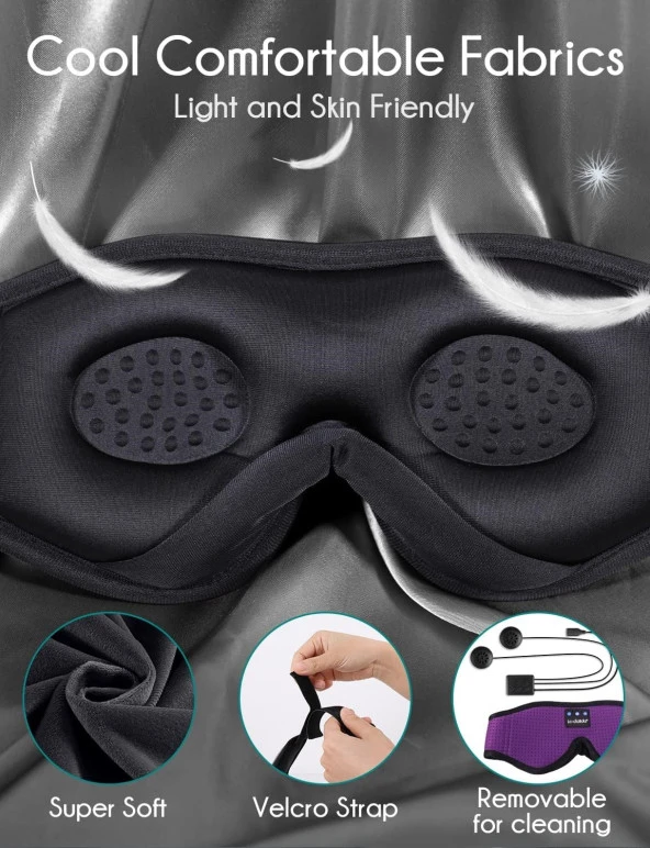 LC-dolida 3D Uyku Maskesi - Bluetooth Kablosuz Müzik - Zarif Mor - 2
