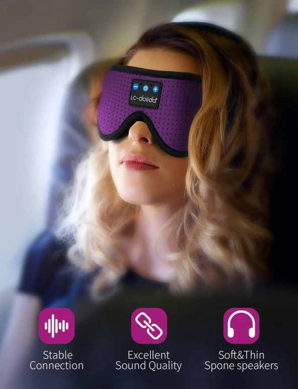 LC-dolida 3D Uyku Maskesi - Bluetooth Kablosuz Müzik - Zarif Mor - 5