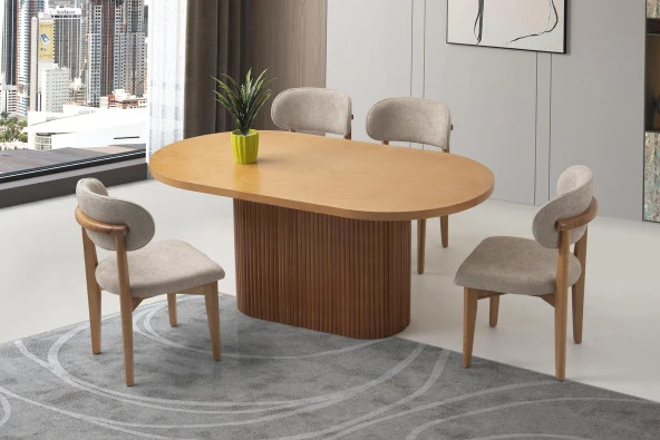 Orkide Oval Yemek Masası Takımı Nergis Sandalye Natural 90x160 cm (1 Masa 4 Sandalye )