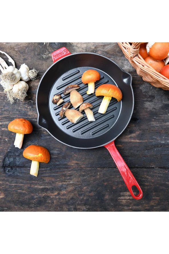 Korkmaz A2847-1 Casta Kırmızı Yuvarlak 28x28 Cm Grill Döküm Tava - Resim 3