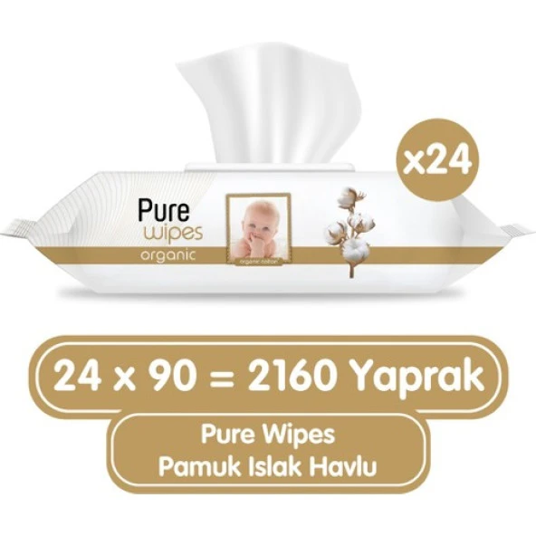 Pure Baby Organik Pamuklu Islak Havlu 24×90 (2160 Yaprak)