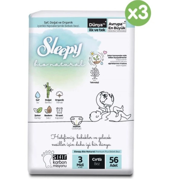 Sleepy Bio Natural Avantajlı Paket Bebek Bezi 3 Numara Midi 168 Adet - Resim 2