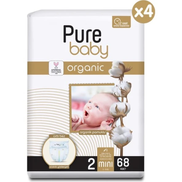 Pure Baby Organik Pamuklu Cırtlı Bez 4'lü Paket 2 Numara Mini 272 Adet - 2