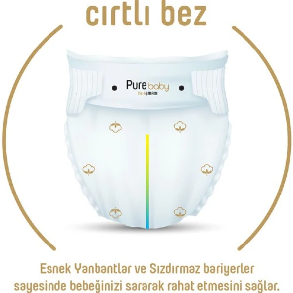 Pure Baby Organik Pamuklu Cırtlı Bez 3'lü Paket 4 Numara Maxi 144 Adet - Resim 2