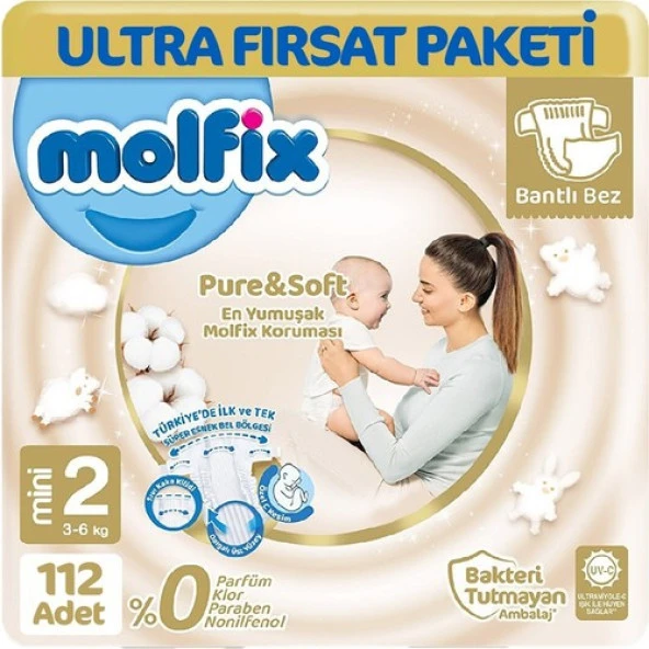 Molfix Pure Soft Ultra Avantaj Bebek Bezi 2 Beden 112 Adet ürün görseli 1
