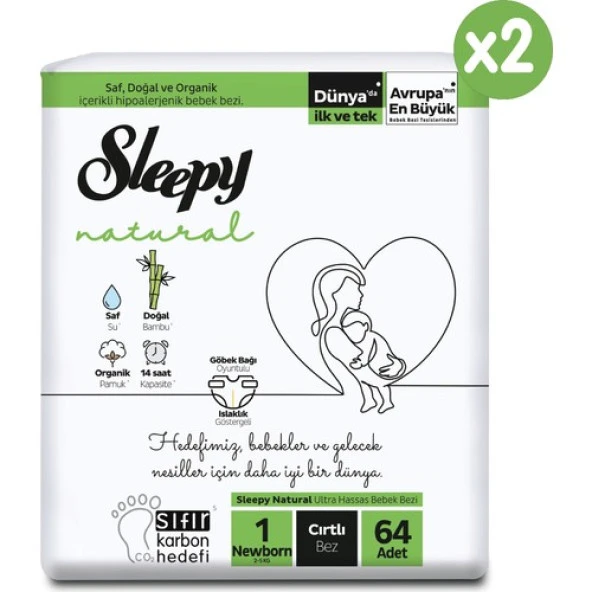 Sleepy Natural Süper Paket Bebek Bezi 1 Numara Newborn 128 Adet - Resim 2