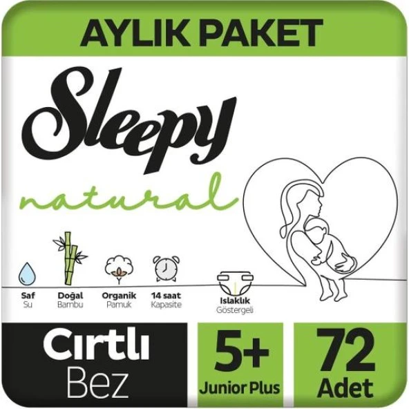 Sleepy Natural Aylık Paket Bebek Bezi 5+ Numara Junior Plus 72 Adet