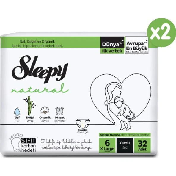 Sleepy Natural Süper Paket Bebek Bezi 6 Numara XLarge 64 Adet - Resim 2
