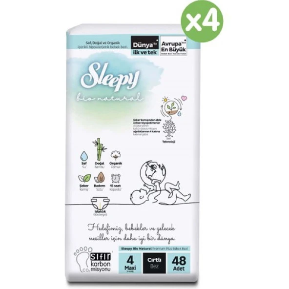 Sleepy Bio Natural U ltra Paket Bebek Bezi 4 Numara Maxi 192 Adet - Resim 2