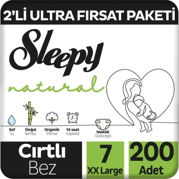 Sleepy Natural 2'li Ultra Fırsat Paketi Bebek Bezi 7 Numara Xxlarge 200 Adet