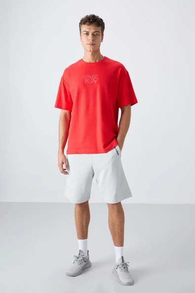 Fiesta Pamuklu Kalın Yüzeyi Dokulu Oversize Fit Baskılı Erkek T-Shirt - 88336 ürün görseli 1