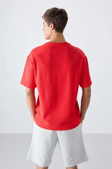 Fiesta Pamuklu Kalın Yüzeyi Dokulu Oversize Fit Baskılı Erkek T-Shirt - 88336 - Resim 5